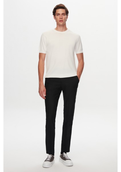 Slim Fit Ekru Düz Örgü T-Shirt 1EF060638904M