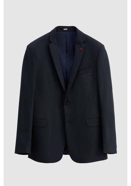 Slim Fit Lacivert Armürlü Takim Elbise Kombinli 0EFY5KMBN061M