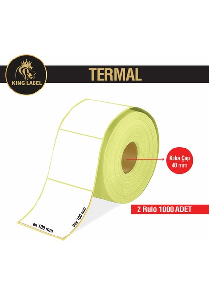 King Label Termal Barkod Etiket 100X100 2 Rulo 500'LÜ Sarım