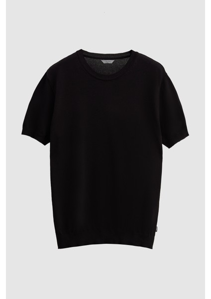 Slim Fit Siyah Düz Örgü T-Shirt 1EF060638904M indirimleri