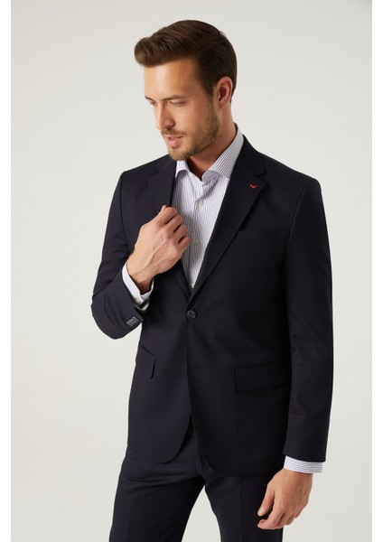Slim Fit Lacivert Düz Takim Elbise 1HE05ER01577M