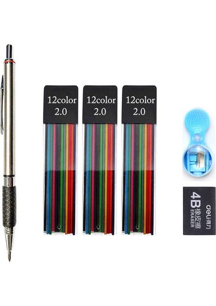 1pen Renk Seti D 2.0 Geri Çekilebilir Mekanik Metal/plastik Kalem Renkli Siyah 2mm Dolum 2b Kurşun Profesyonel Kalem Kroki Çizim Okulu (Yurt Dışından)