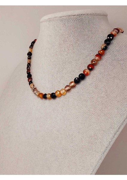 Akik Taşı Yassı Faset Kesim Kolye 6X4MM (Sabit Klipsli) (42810)