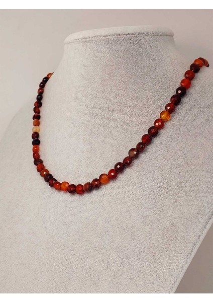 Akik Taşı Yassı Faset Kesim Kolye 6X4MM (Sabit Klipsli) (42815)