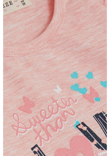 Kız Çocuk Uzun Kollu Elbise Tüllü Yazı Baskılı 1.5-5 Yaş, Somon Melanj modelleri