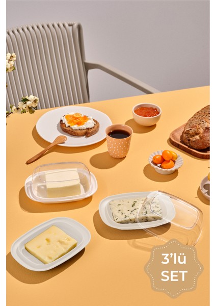 3lü Şeffaf Kapaklı Kahvaltılık Saklama Kabı Beyaz