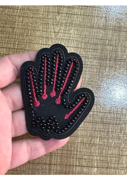 8x6 cm Siyah Boncuklu Nakış Işlemeli El Arma Yama Dikiş Hobi Aplike