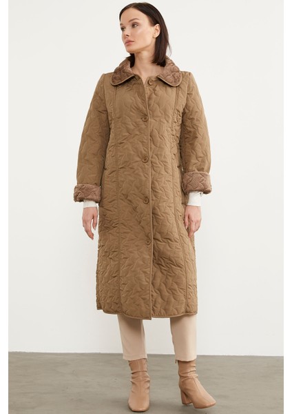 Içi Tamamen Pelüş Kapitone Uzun Kaban - Vizon fiyatları