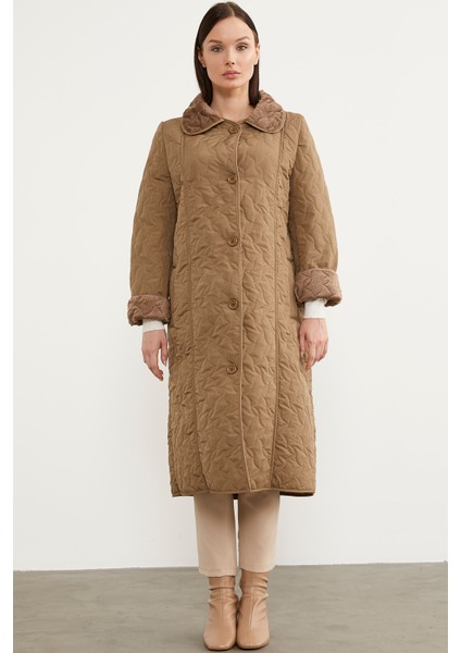 Içi Tamamen Pelüş Kapitone Uzun Kaban - Vizon modelleri