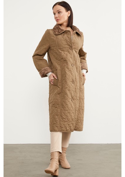 Içi Tamamen Pelüş Kapitone Uzun Kaban - Vizon fırsatları