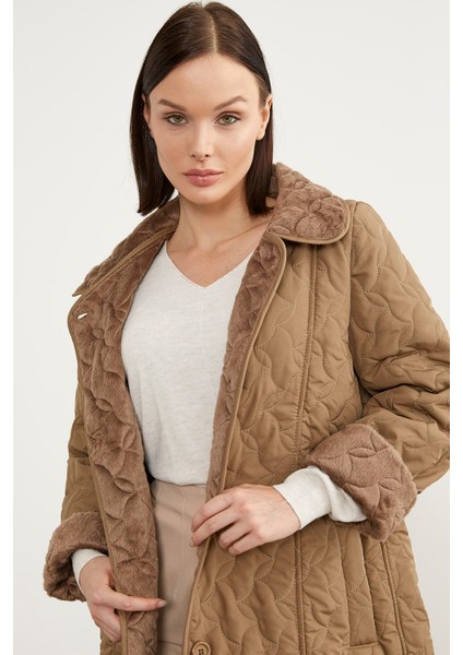 Içi Tamamen Pelüş Kapitone Uzun Kaban - Vizon indirimleri