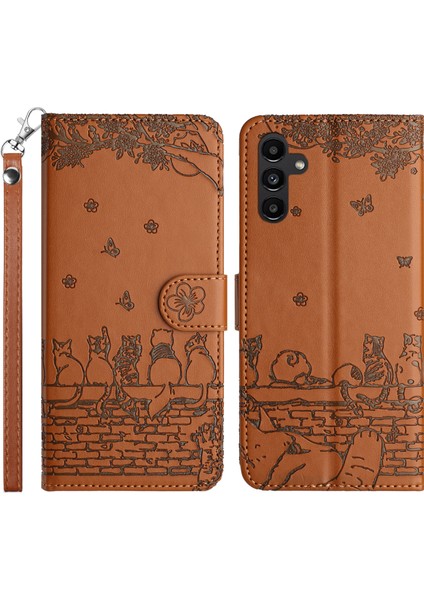 Samsung Galaxy A14 Telefon Kapağı Deri Deri Stand Baskılı Duvar Kedileri Telefon Vaka Cüzdan (Yurt Dışından)