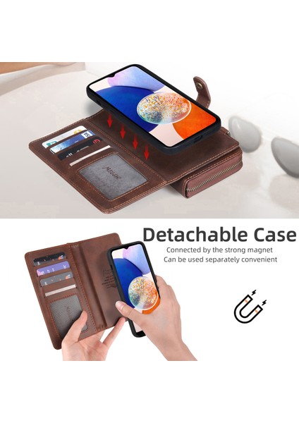 Samsung Galaxy A14 Deri Telefon Kılıfı Çıkarılabilir 2-1 Arada Stand Stand Kapağı (Yurt Dışından) modelleri
