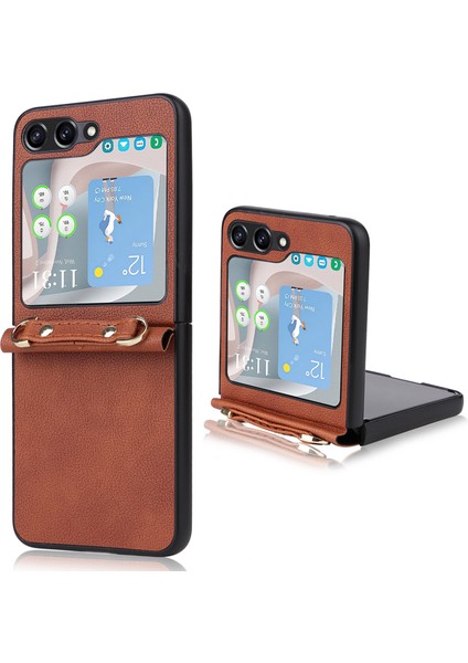 Samsung Galaxy Z Flip5 5g Pu + Pc Telefon Kılıfı Cep Telefonu Koruyucu Kapak Kayış (Yurt Dışından)