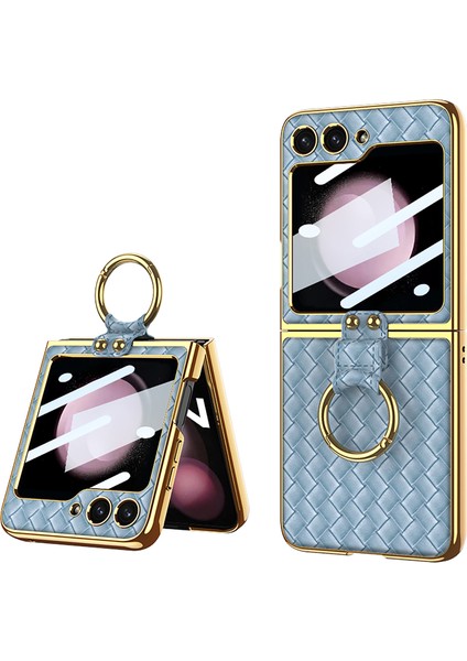 Samsung Galaxy Z Flip5 5g Elektraptaşlama Kickstand Case Hard Pc+Pu Telefon Kapağı (Yurt Dışından)