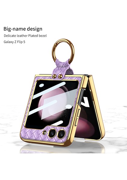 Samsung Galaxy Z Flip5 5g Elektraptaşlama Kickstand Case Hard Pc+Pu Telefon Kapağı (Yurt Dışından)