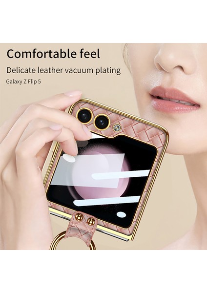 Samsung Galaxy Z Flip5 5g Elektraptaşlama Kickstand Case Hard Pc+Pu Telefon Kapağı (Yurt Dışından)