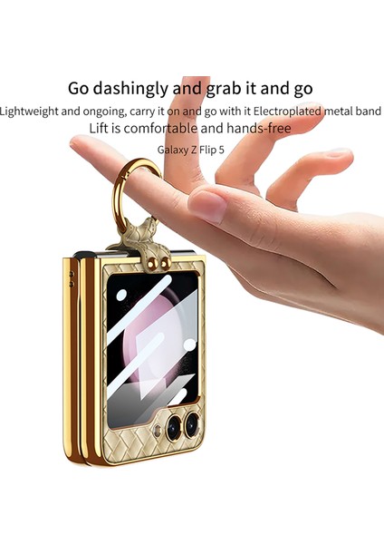 Samsung Galaxy Z Flip5 5g Elektraptaşlama Kickstand Case Hard Pc+Pu Telefon Kapağı (Yurt Dışından)