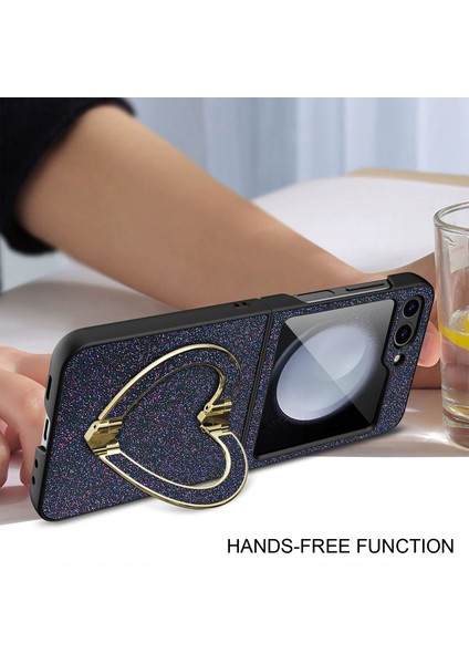 Samsung Galaxy Z Flip5 5g Case Heart-Chape Kickstand Glitter Pu Deri+Pc Telefon Kapağı (Yurt Dışından) modelleri