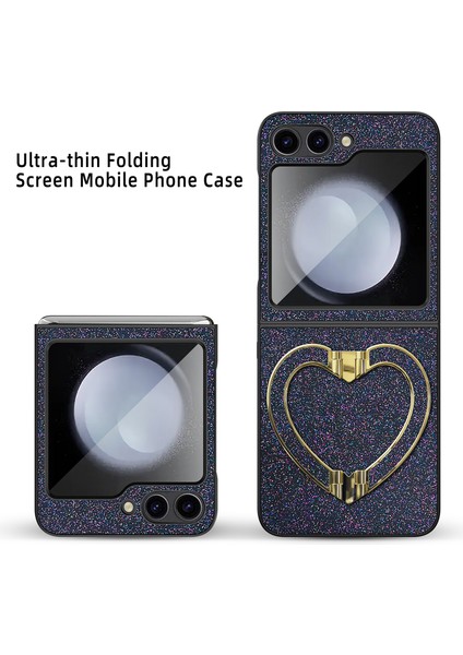 Samsung Galaxy Z Flip5 5g Case Heart-Chape Kickstand Glitter Pu Deri+Pc Telefon Kapağı (Yurt Dışından) fırsatları