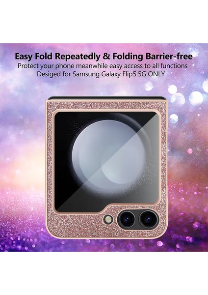 Samsung Galaxy Z Flip5 5g Case Heart-Chape Kickstand Glitter Pu Deri+Pc Telefon Kapağı (Yurt Dışından)