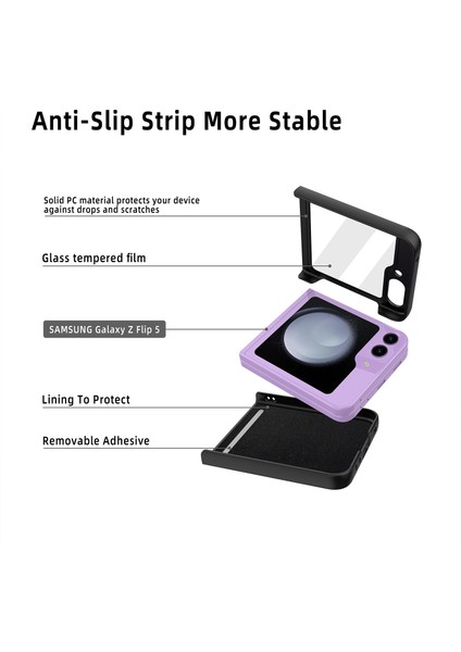 Samsung Galaxy Z Flip5 5g Case Heart-Chape Kickstand Glitter Pu Deri+Pc Telefon Kapağı (Yurt Dışından)