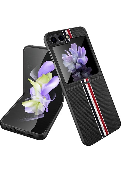 Samsung Galaxy Z Flip5 5g Ince Kılıf Şerit Ekleme Pu+Pc Telefon Kılıfı (Yurt Dışından)