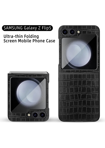 Samsung Galaxy Z Flip5 5g Vaka Koruyucu Timsah Doku Pu+Pc Telefon Kapağı (Yurt Dışından)