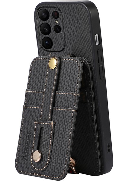 Samsung Galaxy S23 Ultra Kickstand Case Rfıd Bloking Kart Yuvası Karbon Fiber Doku Pu+Tpu Telefon Kapağı (Yurt Dışından)