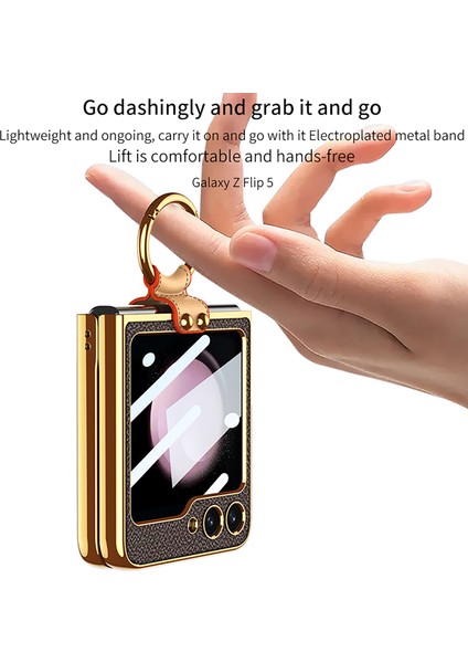 Samsung Galaxy Z Flip5 5g Pu Deri + Pc Telefon Kılıf Yüzüğü Kickstand Elektraptavat Kapağı ve Kayış (Yurt Dışından)