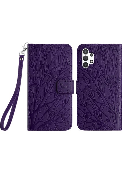 Samsung Galaxy A32 4g Case Ağacı Kuş Deri Deri Cüzdan Stand Kapağı (Yurt Dışından)