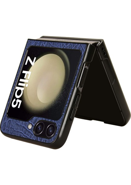 Samsung Galaxy Z Flip5 5g Çizgi Anti-Çizelge Timsah Doku Telefon Kılıfı Pu Deri+Pc Cep Telefonu Kapağı (Yurt Dışından)
