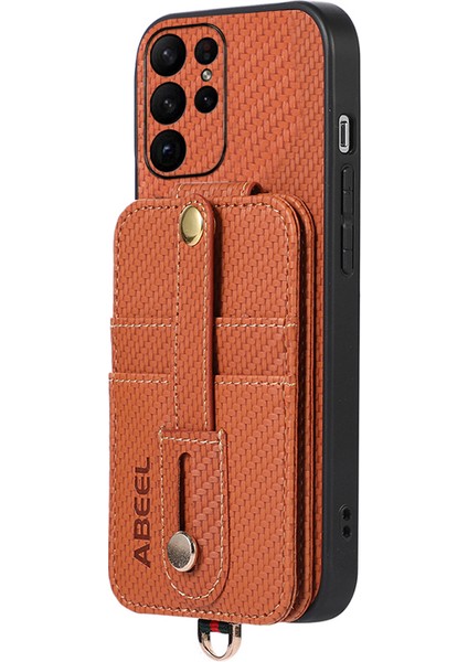 Samsung Galaxy S23 Ultra Kickstand Case Rfıd Bloking Kart Yuvası Karbon Fiber Doku Pu+Tpu Telefon Kapağı (Yurt Dışından)