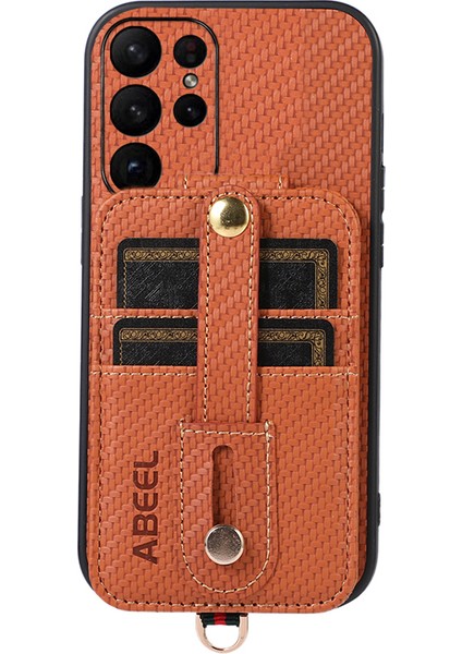Samsung Galaxy S23 Ultra Kickstand Case Rfıd Bloking Kart Yuvası Karbon Fiber Doku Pu+Tpu Telefon Kapağı (Yurt Dışından)