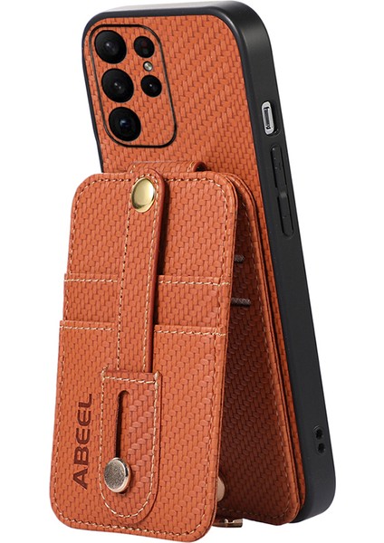 Samsung Galaxy S23 Ultra Kickstand Case Rfıd Bloking Kart Yuvası Karbon Fiber Doku Pu+Tpu Telefon Kapağı (Yurt Dışından)