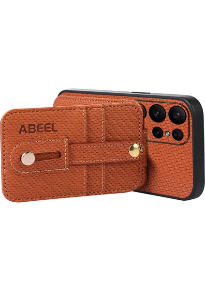 Samsung Galaxy S23 Ultra Kickstand Case Rfıd Bloking Kart Yuvası Karbon Fiber Doku Pu+Tpu Telefon Kapağı (Yurt Dışından)