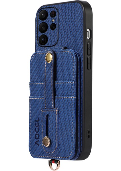 Samsung Galaxy S23 Ultra Kickstand Case Rfıd Bloking Kart Yuvası Karbon Fiber Doku Pu+Tpu Telefon Kapağı (Yurt Dışından)