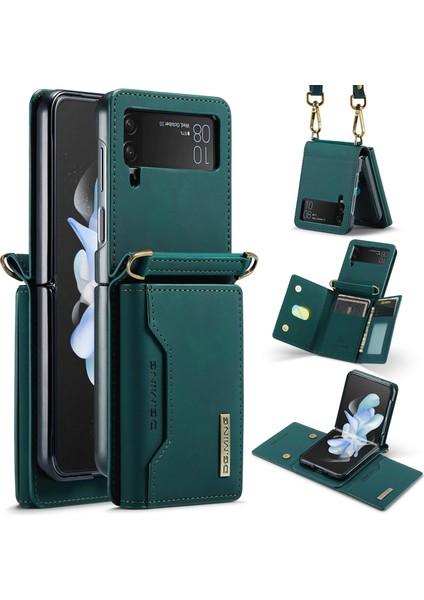 Samsung Galaxy Z Flip4 5g Manyetik Deri+Pc Telefon Kılıfı Kickstand Cüzdan Kapağı Kayışlı (Yurt Dışından)