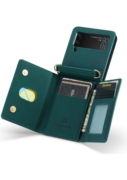 Samsung Galaxy Z Flip4 5g Manyetik Deri+Pc Telefon Kılıfı Kickstand Cüzdan Kapağı Kayışlı (Yurt Dışından)
