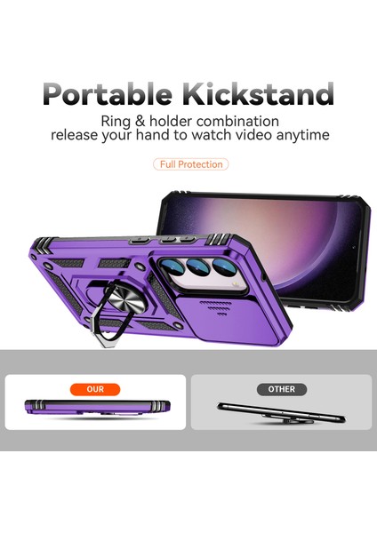 Samsung Galaxy S23 Fe Kılıf Slayt Kamera Kapağı Pc + Tpu Cep Telefonu Kapağı Halka Kickstand (Yurt Dışından)