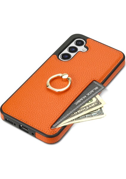 Samsung Galaxy S23 Fe Parmak Yüzüğü Kickstand Telefon Kasası Pu Deri+Tpu Kart Tutucu Kapağı (Yurt Dışından) fırsatları