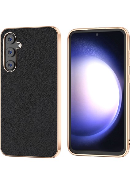 Samsung Galaxy S23 Fe Phone Kılıfı Litchi Doku Inek Deri+Tpu+Pc Nano Elektrokaplama Kapağı (Yurt Dışından)