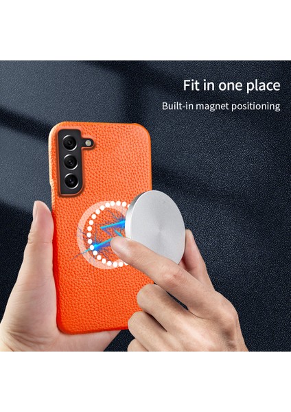 Samsung Galaxy S21 Fe 5g Litchi Doku Manyetik Kılıf Inek Deri Kaplamalı Pc Şok Geçirmez Telefon Kapağı (Yurt Dışından)
