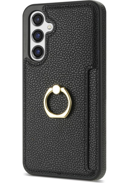 Samsung Galaxy S23 Fe Parmak Yüzüğü Kickstand Telefon Kasası Pu Deri+Tpu Kart Tutucu Kapağı (Yurt Dışından)
