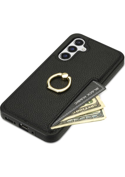 Samsung Galaxy S23 Fe Parmak Yüzüğü Kickstand Telefon Kasası Pu Deri+Tpu Kart Tutucu Kapağı (Yurt Dışından) fırsatları