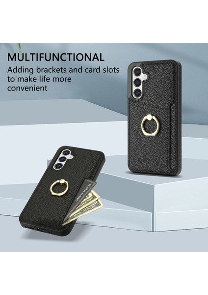 Samsung Galaxy S23 Fe Parmak Yüzüğü Kickstand Telefon Kasası Pu Deri+Tpu Kart Tutucu Kapağı (Yurt Dışından) indirimleri