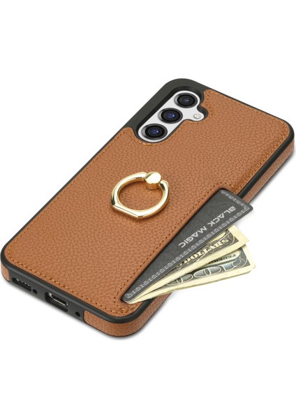 Samsung Galaxy S23 Fe Parmak Yüzüğü Kickstand Telefon Kasası Pu Deri+Tpu Kart Tutucu Kapağı (Yurt Dışından) fırsatları