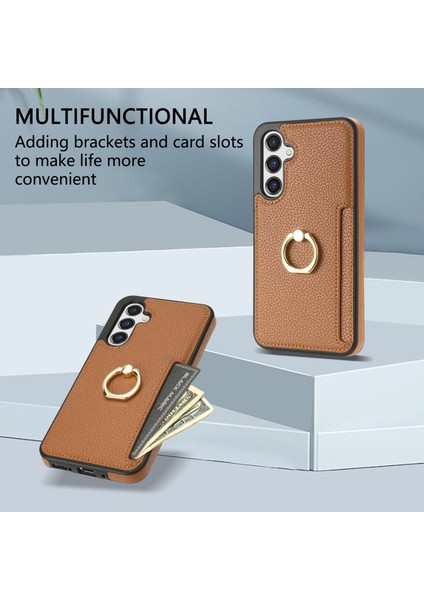 Samsung Galaxy S23 Fe Parmak Yüzüğü Kickstand Telefon Kasası Pu Deri+Tpu Kart Tutucu Kapağı (Yurt Dışından) indirimleri