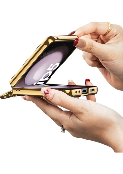 Samsung Galaxy Z Flip5 5g Sabit Pc+Pu Telefon Kapak Metal Yüzük Kickstand Case (Yurt Dışından)