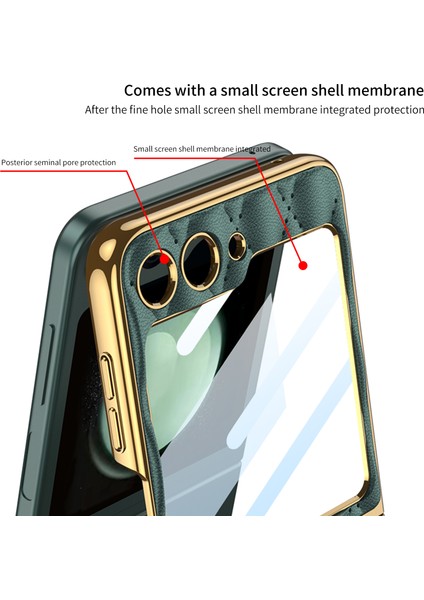 Samsung Galaxy Z Flip5 5g Sabit Pc+Pu Telefon Kapak Metal Yüzük Kickstand Case (Yurt Dışından)